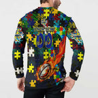 Cowboys Autism Awareness Button Sweatshirt Puzzle Flames Rugby Ball
