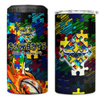 Cowboys Autism Awareness 4 in 1 Can Cooler Tumbler Puzzle Flames Rugby Ball