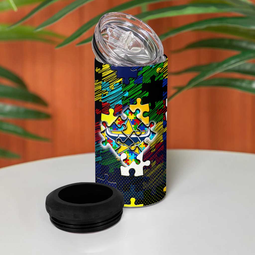 Cowboys Autism Awareness 4 in 1 Can Cooler Tumbler Puzzle Flames Rugby Ball