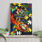 Cowboys Autism Awareness Canvas Wall Art Puzzle Flames Rugby Ball