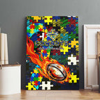 Cowboys Autism Awareness Canvas Wall Art Puzzle Flames Rugby Ball