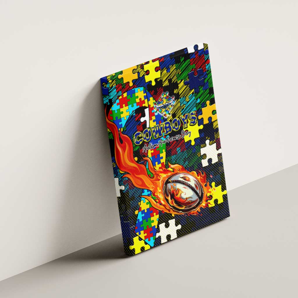 Cowboys Autism Awareness Canvas Wall Art Puzzle Flames Rugby Ball