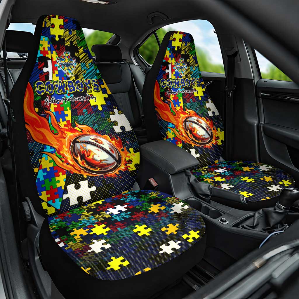 Cowboys Autism Awareness Car Seat Cover Puzzle Flames Rugby Ball