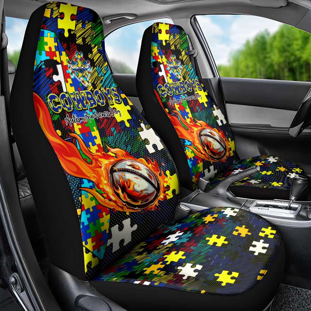 Cowboys Autism Awareness Car Seat Cover Puzzle Flames Rugby Ball