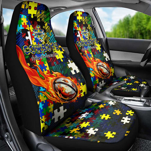 Cowboys Autism Awareness Car Seat Cover Puzzle Flames Rugby Ball