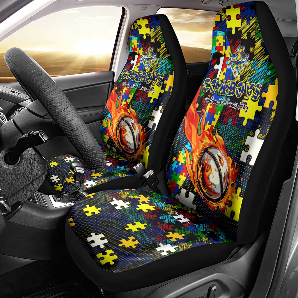 Cowboys Autism Awareness Car Seat Cover Puzzle Flames Rugby Ball