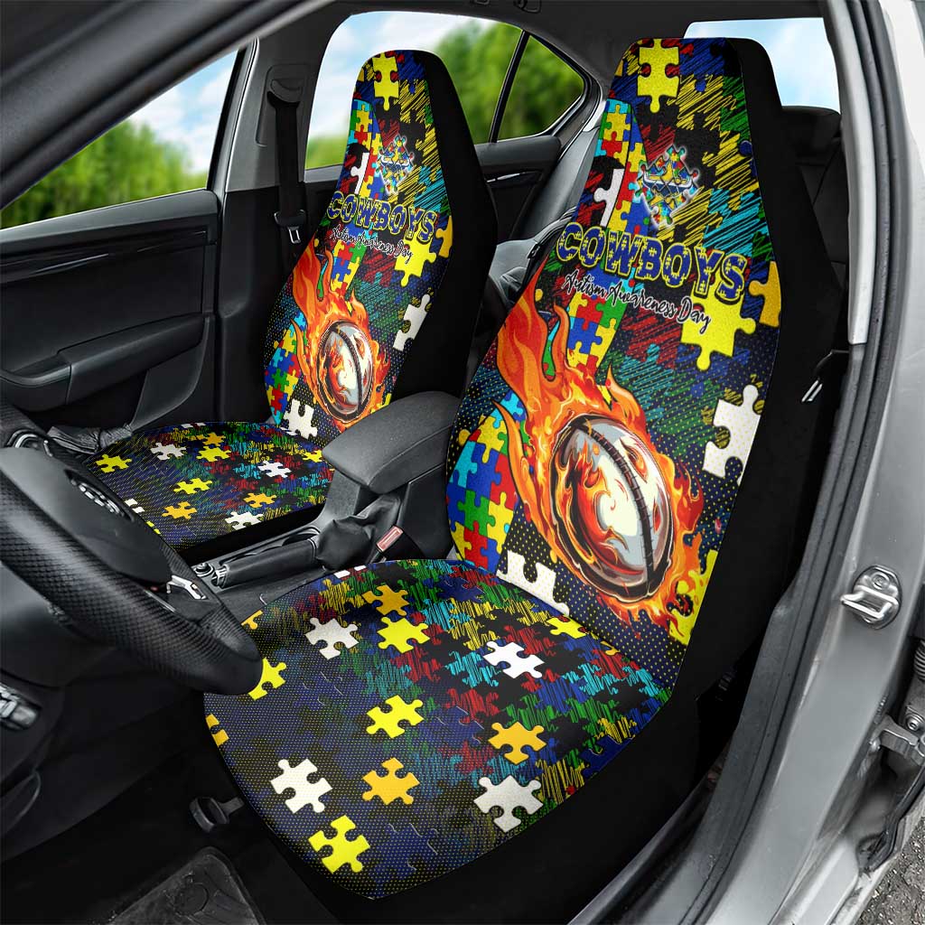 Cowboys Autism Awareness Car Seat Cover Puzzle Flames Rugby Ball