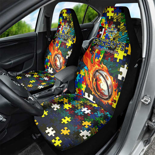 Cowboys Autism Awareness Car Seat Cover Puzzle Flames Rugby Ball