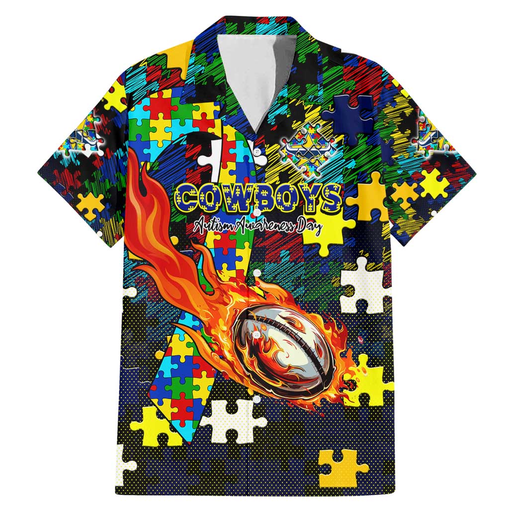 Cowboys Autism Awareness Family Matching Mermaid Dress and Hawaiian Shirt Puzzle Flames Rugby Ball