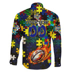 Cowboys Autism Awareness Family Matching Mermaid Dress and Hawaiian Shirt Puzzle Flames Rugby Ball