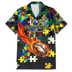 Cowboys Autism Awareness Family Matching Off Shoulder Maxi Dress and Hawaiian Shirt Puzzle Flames Rugby Ball