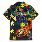 Cowboys Autism Awareness Family Matching Off Shoulder Short Dress and Hawaiian Shirt Puzzle Flames Rugby Ball