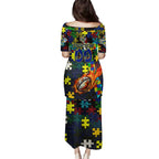 Cowboys Autism Awareness Family Matching Puletasi and Hawaiian Shirt Puzzle Flames Rugby Ball