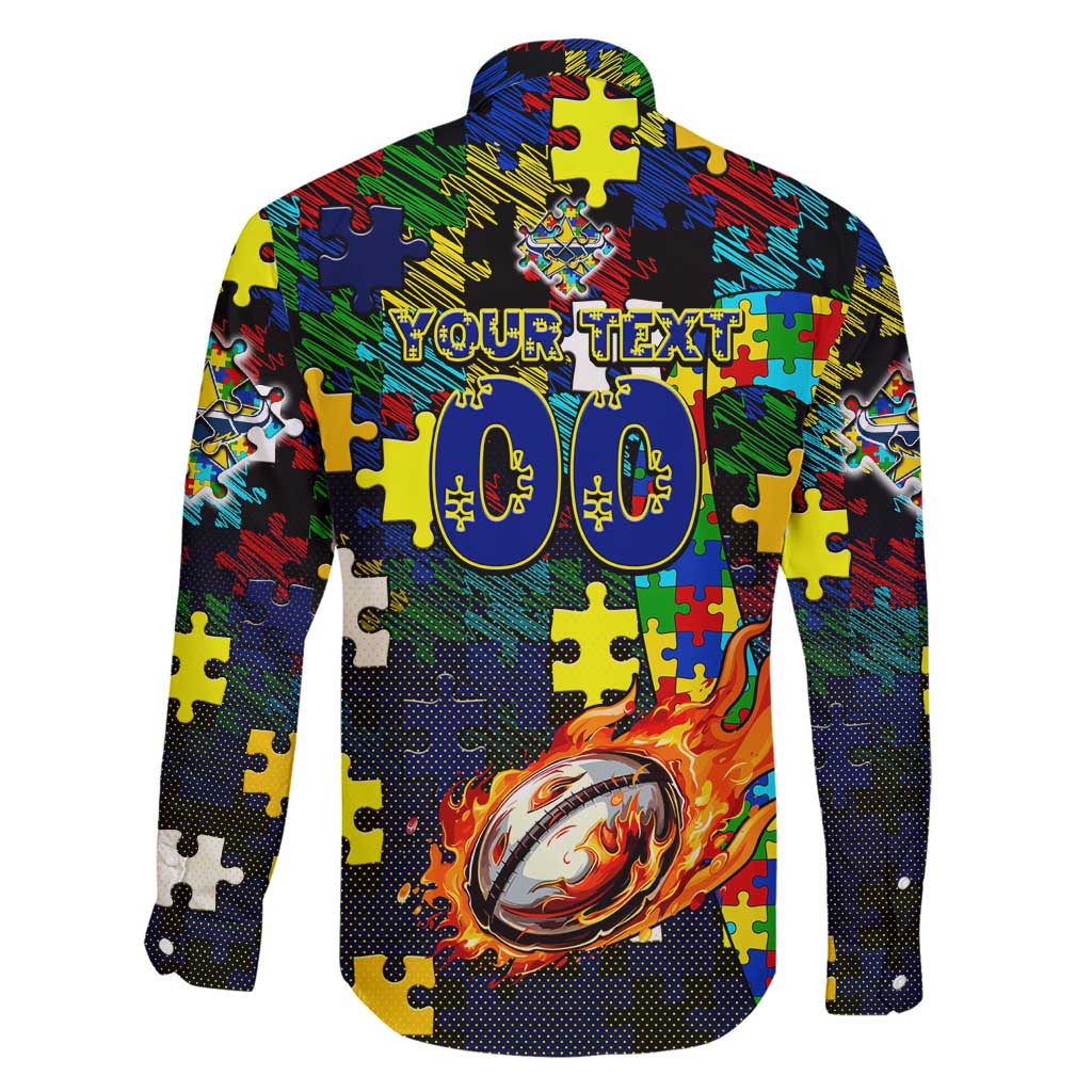 Cowboys Autism Awareness Family Matching Short Sleeve Bodycon Dress and Hawaiian Shirt Puzzle Flames Rugby Ball