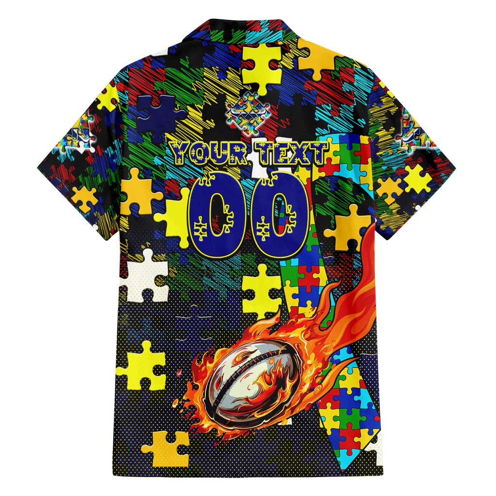 Cowboys Autism Awareness Family Matching Summer Maxi Dress and Hawaiian Shirt Puzzle Flames Rugby Ball