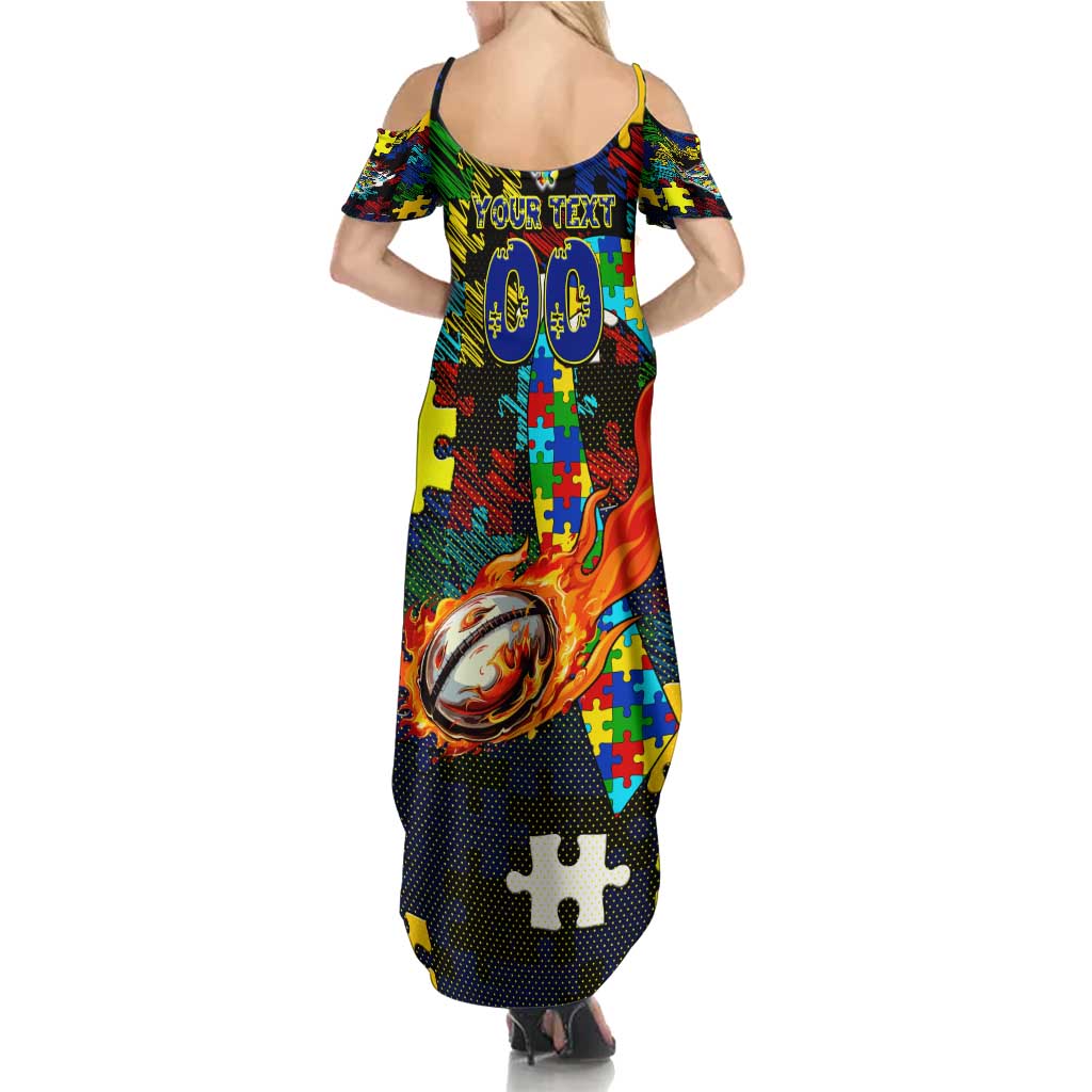 Cowboys Autism Awareness Family Matching Summer Maxi Dress and Hawaiian Shirt Puzzle Flames Rugby Ball