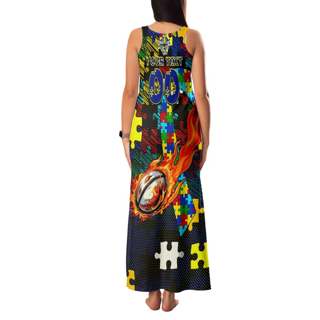 Cowboys Autism Awareness Family Matching Tank Maxi Dress and Hawaiian Shirt Puzzle Flames Rugby Ball
