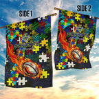 Cowboys Autism Awareness Garden Flag Puzzle Flames Rugby Ball