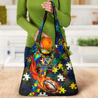 Cowboys Autism Awareness Grocery Bag Puzzle Flames Rugby Ball
