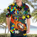 Cowboys Autism Awareness Hawaiian Shirt Puzzle Flames Rugby Ball