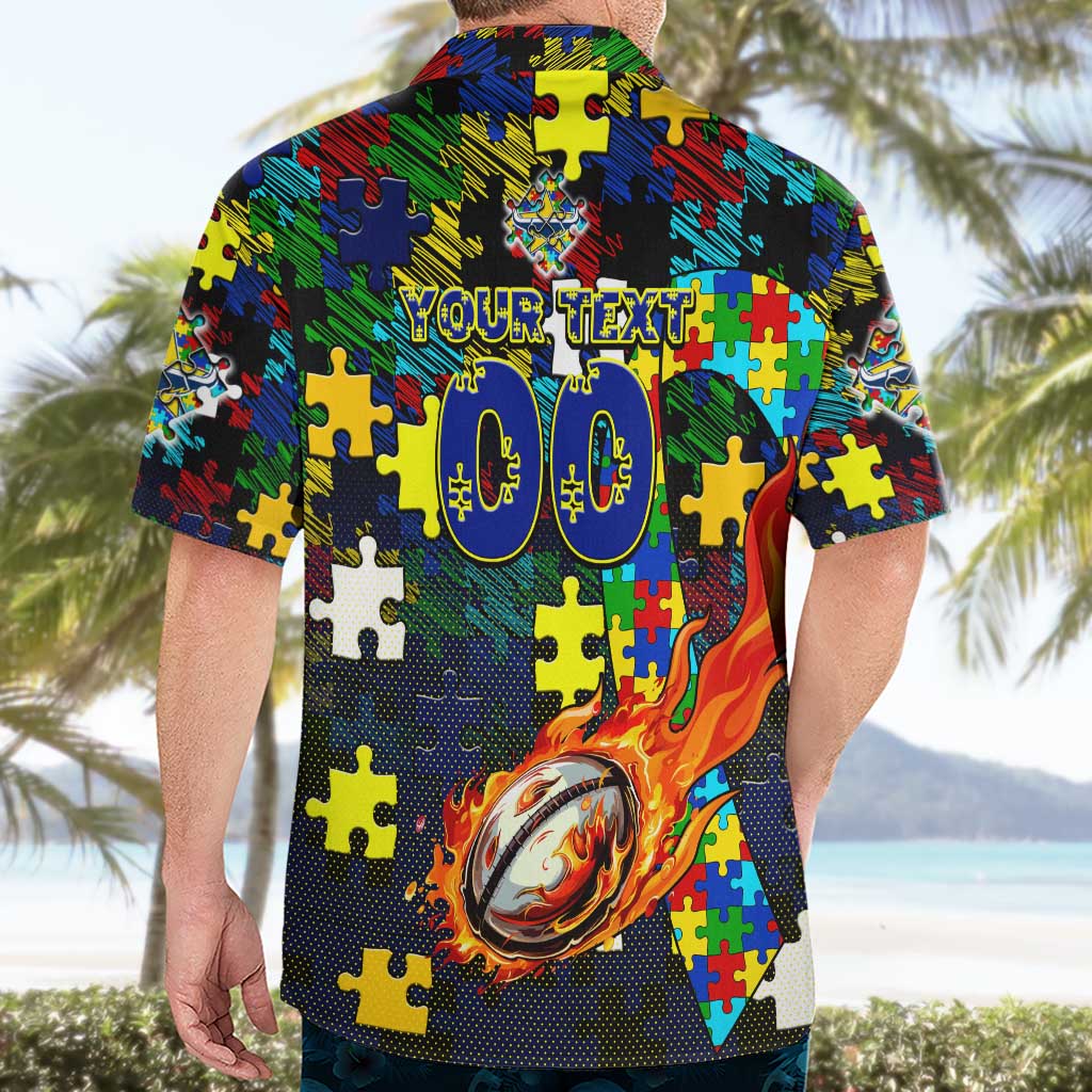 Cowboys Autism Awareness Hawaiian Shirt Puzzle Flames Rugby Ball