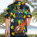 Cowboys Autism Awareness Hawaiian Shirt Puzzle Flames Rugby Ball