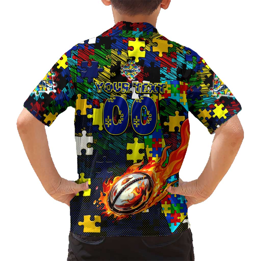 Cowboys Autism Awareness Hawaiian Shirt Puzzle Flames Rugby Ball
