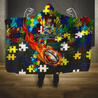 Cowboys Autism Awareness Hooded Blanket Puzzle Flames Rugby Ball