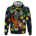 Cowboys Autism Awareness Hoodie Puzzle Flames Rugby Ball