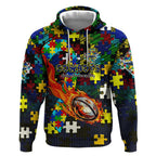 Cowboys Autism Awareness Hoodie Puzzle Flames Rugby Ball
