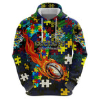 Cowboys Autism Awareness Hoodie Puzzle Flames Rugby Ball