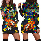 Cowboys Autism Awareness Hoodie Dress Puzzle Flames Rugby Ball