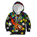 Cowboys Autism Awareness Kid Hoodie Puzzle Flames Rugby Ball