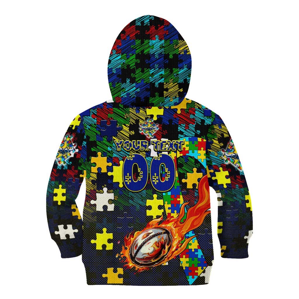 Cowboys Autism Awareness Kid Hoodie Puzzle Flames Rugby Ball