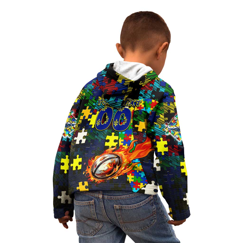 Cowboys Autism Awareness Kid Hoodie Puzzle Flames Rugby Ball