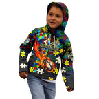 Cowboys Autism Awareness Kid Hoodie Puzzle Flames Rugby Ball
