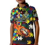 Cowboys Autism Awareness Kid Polo Shirt Puzzle Flames Rugby Ball