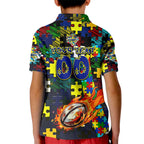 Cowboys Autism Awareness Kid Polo Shirt Puzzle Flames Rugby Ball