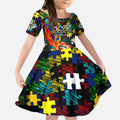 Cowboys Autism Awareness Kid Short Sleeve Dress Puzzle Flames Rugby Ball