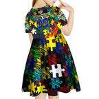Cowboys Autism Awareness Kid Short Sleeve Dress Puzzle Flames Rugby Ball