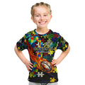 Cowboys Autism Awareness Kid T Shirt Puzzle Flames Rugby Ball