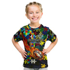 Cowboys Autism Awareness Kid T Shirt Puzzle Flames Rugby Ball