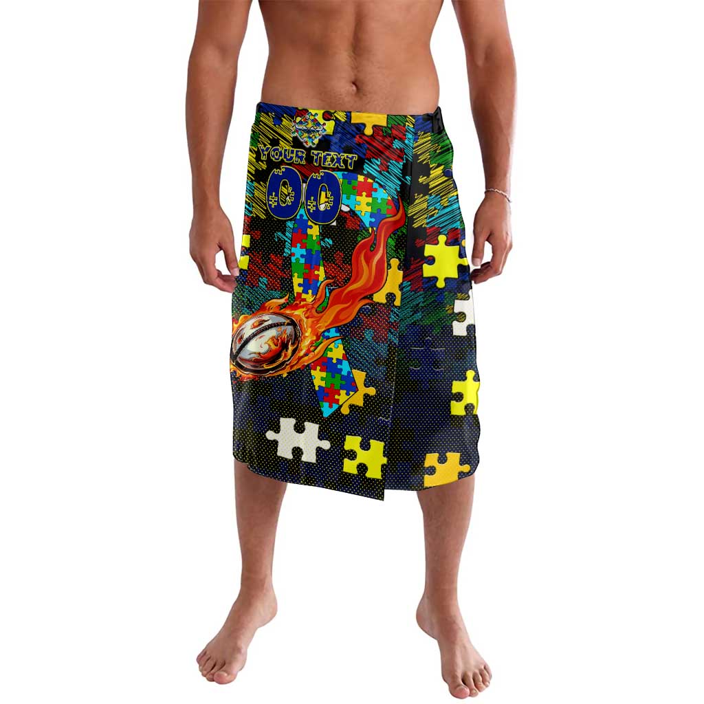 Cowboys Autism Awareness Lavalava Puzzle Flames Rugby Ball