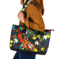 Cowboys Autism Awareness Leather Tote Bag Puzzle Flames Rugby Ball