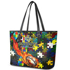 Cowboys Autism Awareness Leather Tote Bag Puzzle Flames Rugby Ball