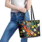 Cowboys Autism Awareness Leather Tote Bag Puzzle Flames Rugby Ball