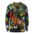 Cowboys Autism Awareness Long Sleeve Shirt Puzzle Flames Rugby Ball