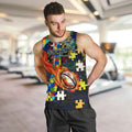 Cowboys Autism Awareness Men Tank Top Puzzle Flames Rugby Ball