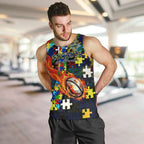 Cowboys Autism Awareness Men Tank Top Puzzle Flames Rugby Ball