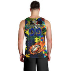 Cowboys Autism Awareness Men Tank Top Puzzle Flames Rugby Ball